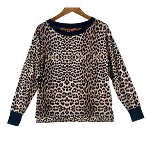 Betsey Johnson Textured Animal Print Top Womens Medium Black Tan White